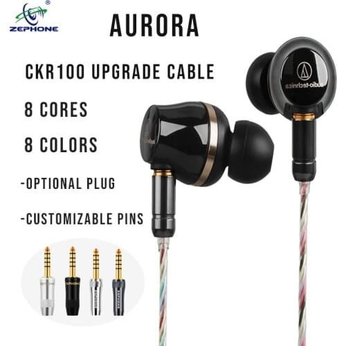 Zephone Aurora CKR100 Headphone upgrade cable 8 cores 8 colors IE80STF10CKR100E70LS400N3AP Gold Plated Plugs optional pins
