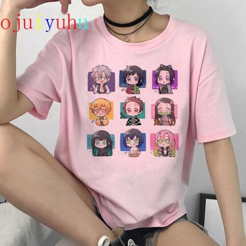 Kawaii Japanese Anime Demon Slayer T Shirt Women Ulzzang Harajuku Shirt 90s Cartoon Graphic Kimetsu No Yaiba T-shirt Female
