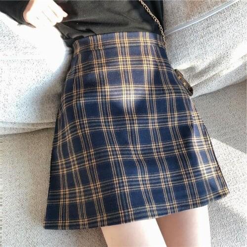 Plaid Harajuku Style Large Size A-line Casual Skirt Plaid High Waist Was Thin Spring