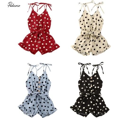 2020 1-6Y Summer Infant Baby Girls Heart Print Rompers Overalls 4 Colors Sleeveless Button Jumpsuits Fashion Outfits
