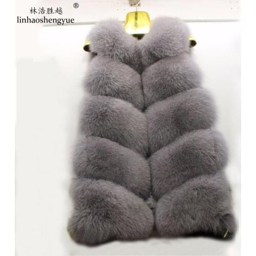 Linhaoshengyue Five Rows of Real Natural Fox Fur Vest