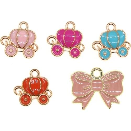 20pcs/lot 12mm Cute Enamel Pumpkin Carriage Girl Avatar Mini Apple Charms Pendant For Earrings DIY Jewelry Making Finding XL1048