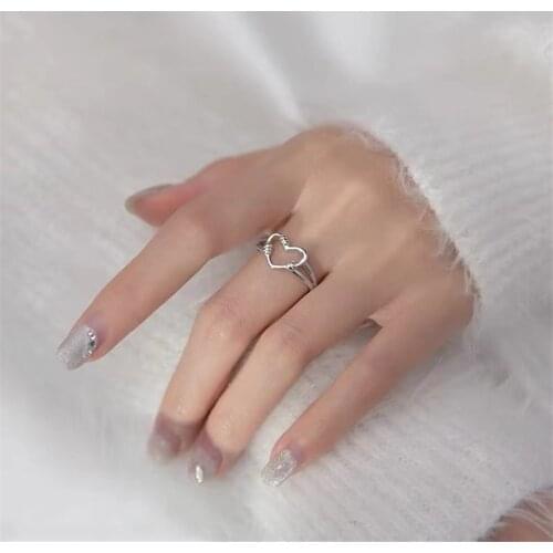 Fashion Hollowed-out Heart Shape Open Ring for Women Girl Korean Design Cute Adjustable Finger Rings Trendy Ring Jewelry Gifts