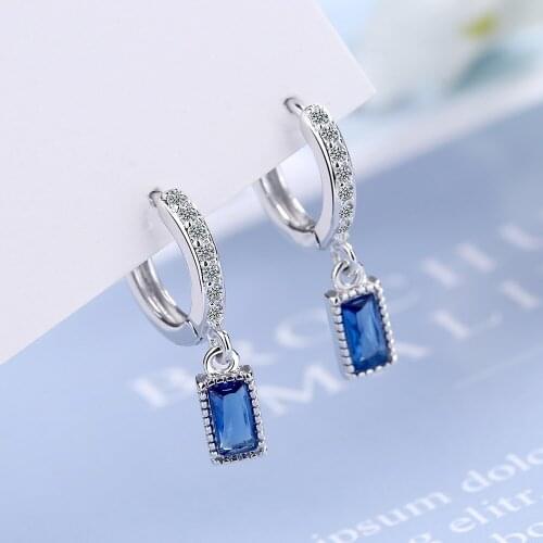 925 Sterling Silver Crystal Square Charm Studs Earrings For Women Christmas Wedding Party Jewelry Accessories eh819