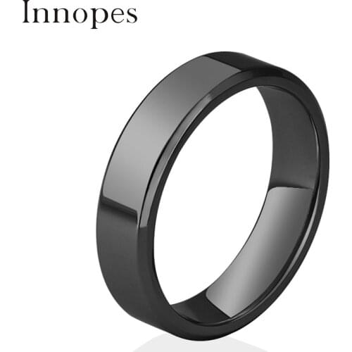 Innopes Glamour Titanium Simple black goldRing Anti-allergy Smooth Wedding Couples Rings Bijouterie for Man or Woman Gift