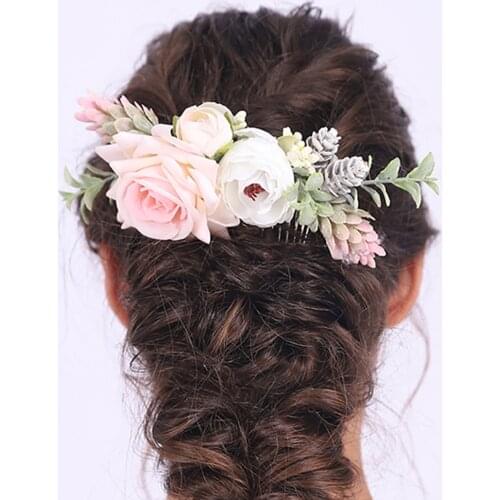 Artsy PInk Flower Hair Comb Wedding Bridal Hair Accessories Chic Ornament For Women or Girl