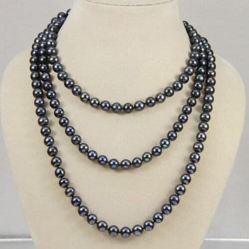 NATURAL 7-8 MM TAHITIAN BLACK PEARL NECKLACE AA Long 50 Inches
