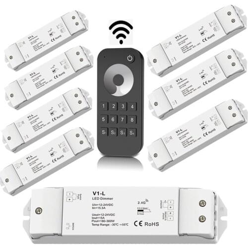 New 8 Zone Led Strip Dimmer 12V/24V 15A Output RT8 Wireless RF Touch Remote 3528 5050 Single Color String Dim Controller
