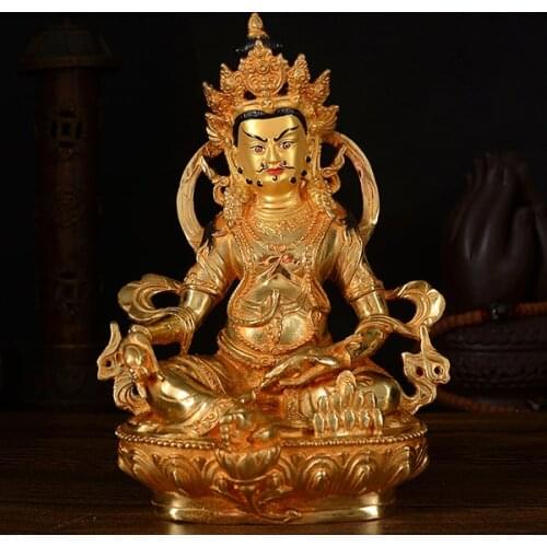 WHOLESALE #21CM HOME FAMILY TALISMAN # BUDDHISM FULL GILDING YELLOW JAMBHALA ZAMBALA GOLD BUDDHA BRASS STATUE