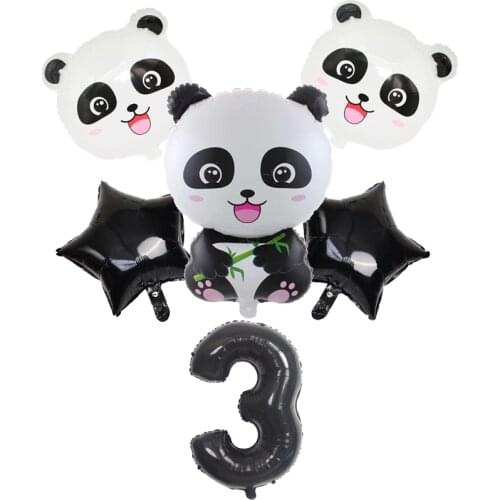 Panda theme Balloon number 0 - 9 Foil Black white Birthday party decor supplies kids toy Helium ball Cartoon Animal ballon