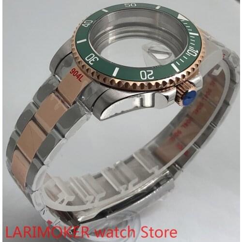 Transparent cover 904L stainless steel rose gold strap bracelet with 40mm sapphire glass ETA NH36 MH35 case,bezel green