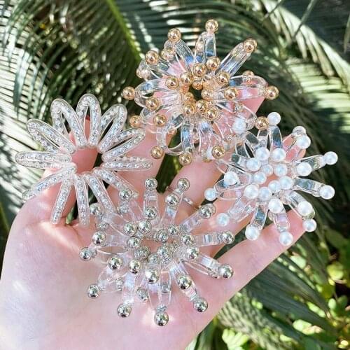 2Pcs/Set Telephone Wire Hair Ties Phone Cord Pearl Beads Spiral Shape Clear Color Rubber Eastic Hair Band Women Accessories