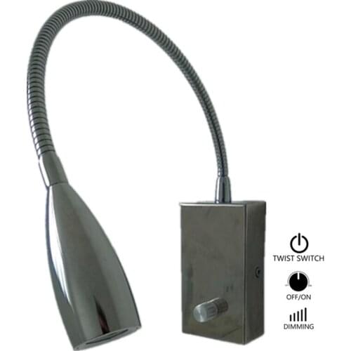 Tokili Swing Arm Wall Lamp Focusing Lens Knob On/Off Dimmer Switch AC100-240V DC12V LED 3W 200LM for Room RV Boat Chrome Finish