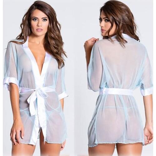 Top Fashion New Sexy WomenS Mesh Short-Sleeved Home Bathrobes European And American Erotic Lingerie