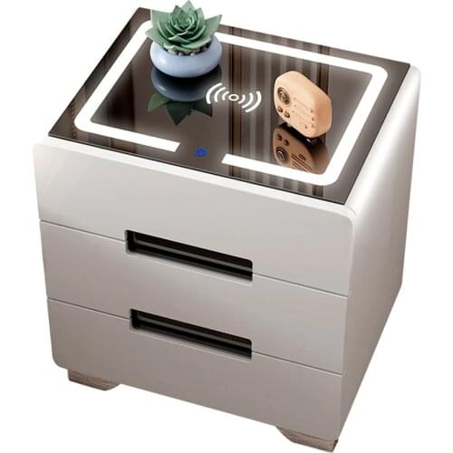 All solid wood smart bedside cabinet simple and modern wireless charging USB multi-function storage cabinet