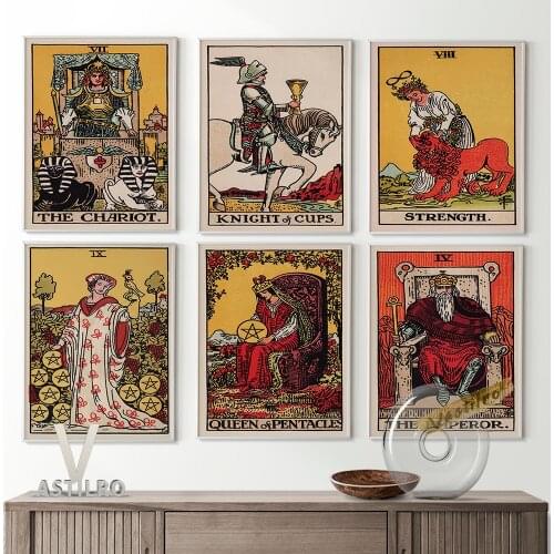 Vintage Art The Grand Alcana Tarot Card Wallpaper Poster Chariot Strength Queen Pentacles Emperor Occult Divination Home Decor