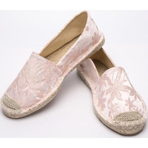 Embroider Maple leaves fisherman shoes women espadrilles sewing hemp loafers casual flats slip on moccasins sneakers plus szie43