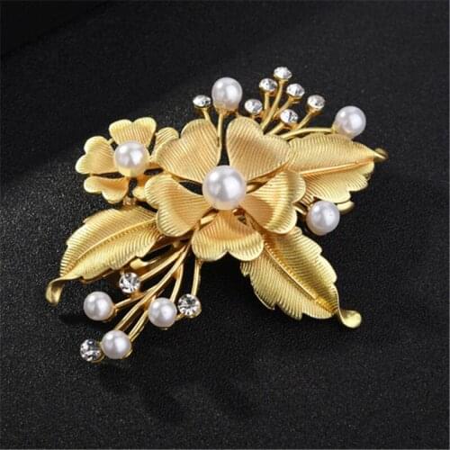 High Quality Gold Color Big Metal Flowers Barrettes Wedding Hair Accessories Simulated-pearl Hair Clip For Women Hair Jewelry