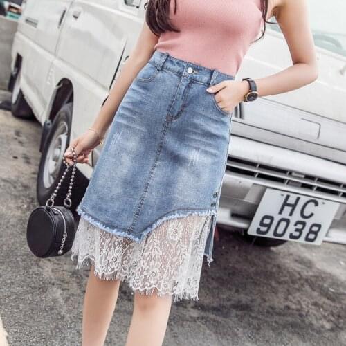 Womens Clothing 2018 New Summer Skirt Mesh Stitching Denim Skirts A-line Women Skirt