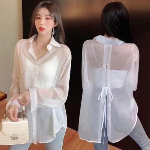 Women Beach Wear White Pink Long Sleeve Shirt Kimono Cardigan Plus Size Casual Loose Cardigan Ladies Tops Sun Protection 2021