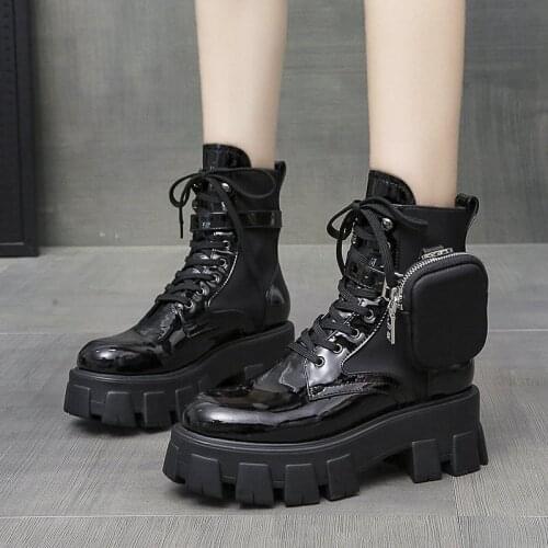 Black Punk Ankle Platform Motorcycle Boots Women Lace Up Chunky Heel Belt Buckle Designer Shoes Women Botas De Mujerju87