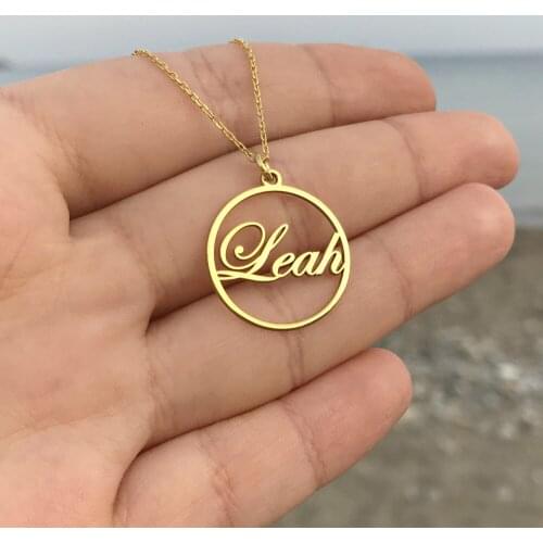 Stainless Steel Simple Circle Pendant Name Necklace Personalized Rose Gold Color Nameplate Choker Necklaces For Women Jewelry