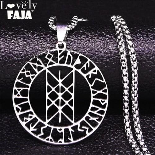 Wyrds Web Pendant Viking Symbol Stainless Steel Necklace Women/Men Silver Color Chain Necklace Jewelry Circle colgante N4412S04