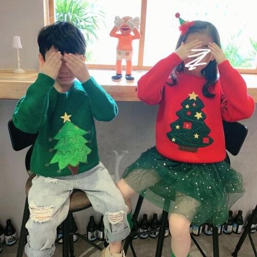 Winter New Year Boys Girls Sweaters Kid Christmas Tree Pullover Thick Warm Knitted Wear Children Clothing Cotton Long Sleeve Top
