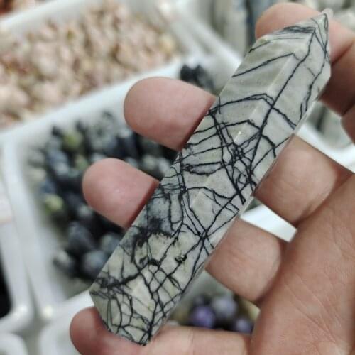 1pcs High Quality Natural Crystal black network pillar Healing Energy Stone For Home Decoration