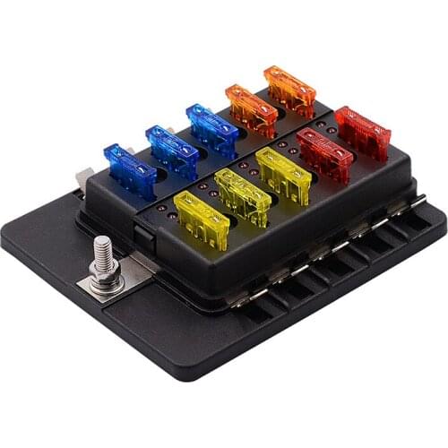 10 Way Blade Fuse Box Holder with LED Warning Light DC12V 24V For Car Boat Marine Trike with Led Indicator Sticker Kit