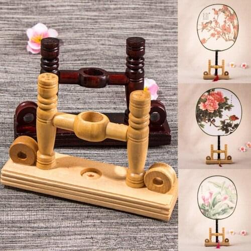 2pcs Retro Wooden Removable Hand Fan Base Chinese Style Home Office Table Display Stand