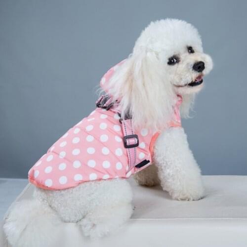 2 In 1 Pet Dog Pattern Puppy Dogs Down Jacket Hoodies Thick Pets Autumn Winter Warm Vests Coats With Durable Chest Strap Harness