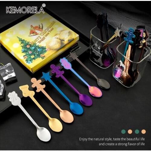 4pcs Stainless Steel Christmas Tableware Small Spoon Cute Ice Cream Dessert Tea Spoons Tea Spoon Mini Coffee Spoon Set Tablewae