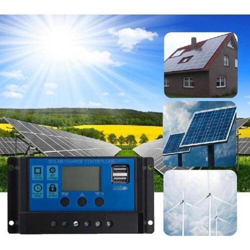 10A / 20A / 30A Solar Panel Battery Charge Controller Auto 12V/24V Regulator LCD USB Dual C7T7