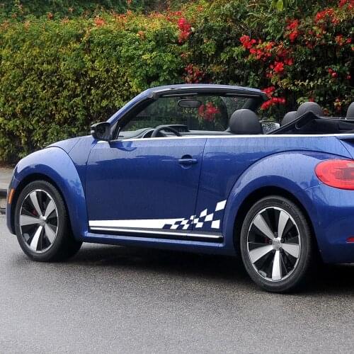 2 Pcs Car Styling Racing Lattice Side Stripe Skirt Stickers Motorsports Graphics Body Decal for Volkswagen Beetle Accessories