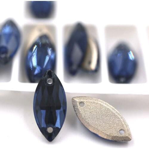 Free shipping 7x15mm Leaf shape sew on rhinestones Ink Blue flatback glass rhinestones diy Wdding dress/clothing accessories