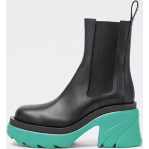 2021 BV Two Color Bottom Boots Women Ankle Boots Women Punk Thick Bottom Platform Boots Motorcycle Boots De Mujer