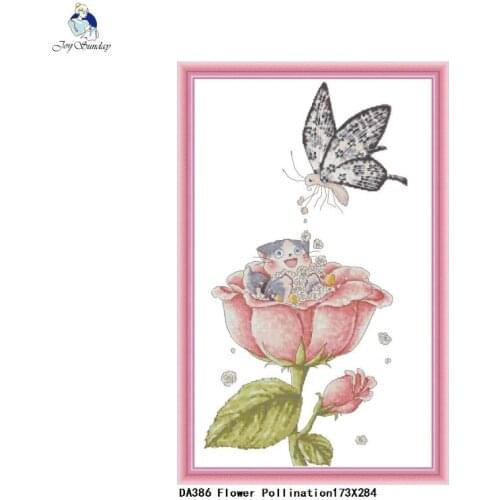 Flower Pollination Paintings Cross Stitch Printed Canvas DIY Hand Made Embroidery Sets for Needlework DMC Cotton Thread Crafts