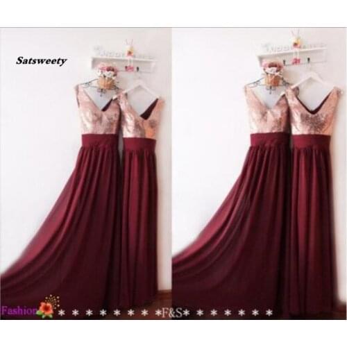 Tank V Neck Champagne Sequin Long Bridesmaid Dresses For Special Occasion DressesFast Delivery