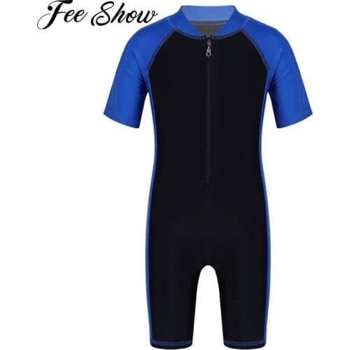 Kids Boys/Girls One-piece Suits Rash Guards for Surfing Short Sleeves Zippered Shorty Wetsuits Swimsuit Swimwear Bathing Suits