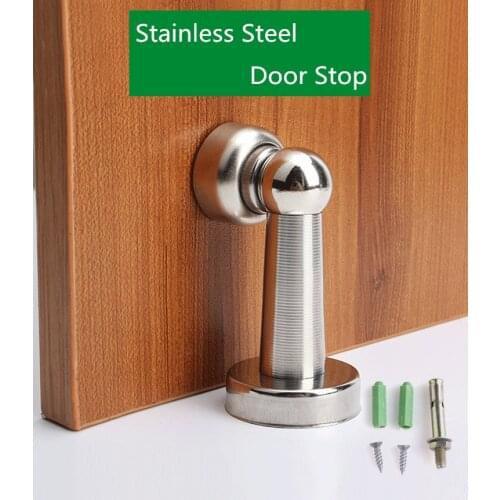 Silver Stainless Steel door stopper Soft-Catch Magnetic Door Stop in Brushed Satin Nickel Wall Mount by Lizavo