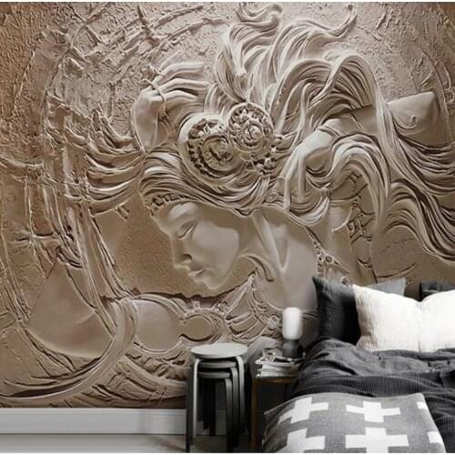 European 3D Embossed Beauty Mural Personalized Custom Photo Wallpaper Living Room TV Background Mural Mon-woven Waterproof Mural
