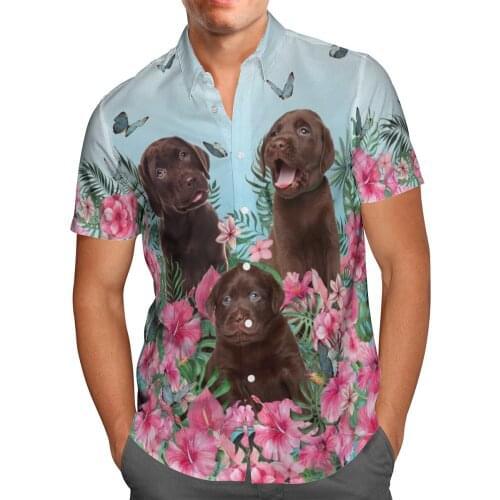 Animal Dogs Flower Shirt 3D Hawaiian Shirt Men Summer Fashion Short Sleeve Shirts Oversized Chemise Homme Camisa Masculina 5XL