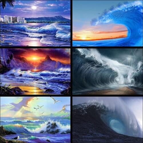Nature scenery embroidery full drill Diamond painting sea waves landscape 5d Cross Stitch Rhinestone mosaic image