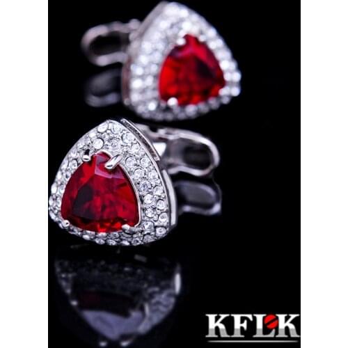 KFLK Jewelry French shirt cufflinks for mens Brand Crystal Cuff link Luxury Wedding Button male High Quality Red guests
