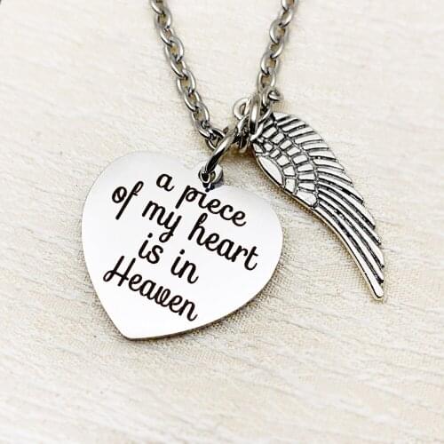 2019 Fashion Accessories Pendant Necklace A Piece Of My Heart Is In Heaven Stainless Steel Family Jewelry Charm Necklace