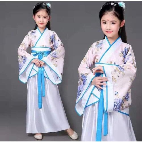 Chinese Girl Costume White Red Blue Long Dress Party Chinese New Year Clothes Kid Ancient Christmas Dresses for Girls
