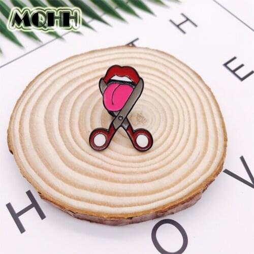 Creative Scissors Tongue Body Organs Fun Enamel Alloy Brooch Round Badge T-shirt Bag Pin Sweet Accessories Jewelry Gifts For Kid