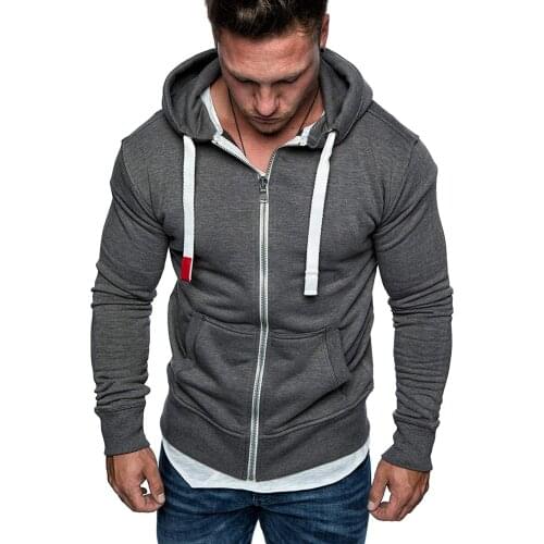 Fashion Casual Men Zippered Long Sleeve Drawstring Sport Hoodies Sweatshirt Overcoat Jacket Autumn and winter mens clothing