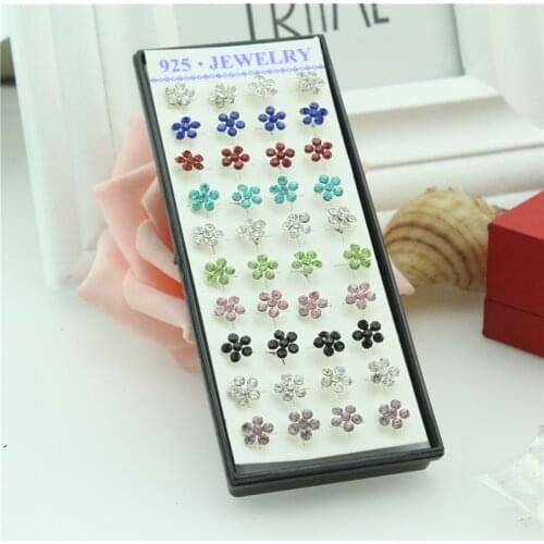 40pcs/box Fashion Color Mixing Crystal Plum Flower Stud Earring 925 Silver Stud Earrings Set For Women Bts Star Jewelry Gift